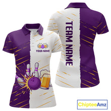 Load image into Gallery viewer, Beer Bowling Shirts Purple&amp;White Beer Bowling Jersey for Team Women Men Bowl League MBL259