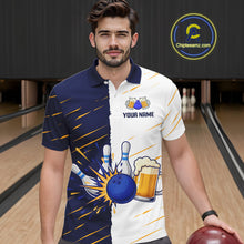 Load image into Gallery viewer, Beer Bowling Shirts Blue&amp;White Beer Bowling Jersey for Team Women Men Bowl League MBL259