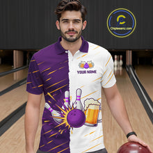 Load image into Gallery viewer, Beer Bowling Shirts Purple&amp;White Beer Bowling Jersey for Team Women Men Bowl League MBL259