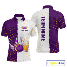 Load image into Gallery viewer, Beer Bowling Shirts Purple&amp;White Beer Bowling Jersey for Team Women Men Bowl League MBL259