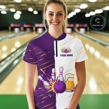 Load image into Gallery viewer, Beer Bowling Shirts Purple&amp;White Beer Bowling Jersey for Team Women Men Bowl League MBL259