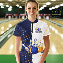 Load image into Gallery viewer, Beer Bowling Shirts Blue&amp;White Beer Bowling Jersey for Team Women Men Bowl League MBL259