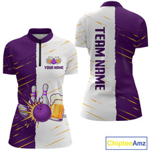Load image into Gallery viewer, Beer Bowling Shirts Purple&amp;White Beer Bowling Jersey for Team Women Men Bowl League MBL259
