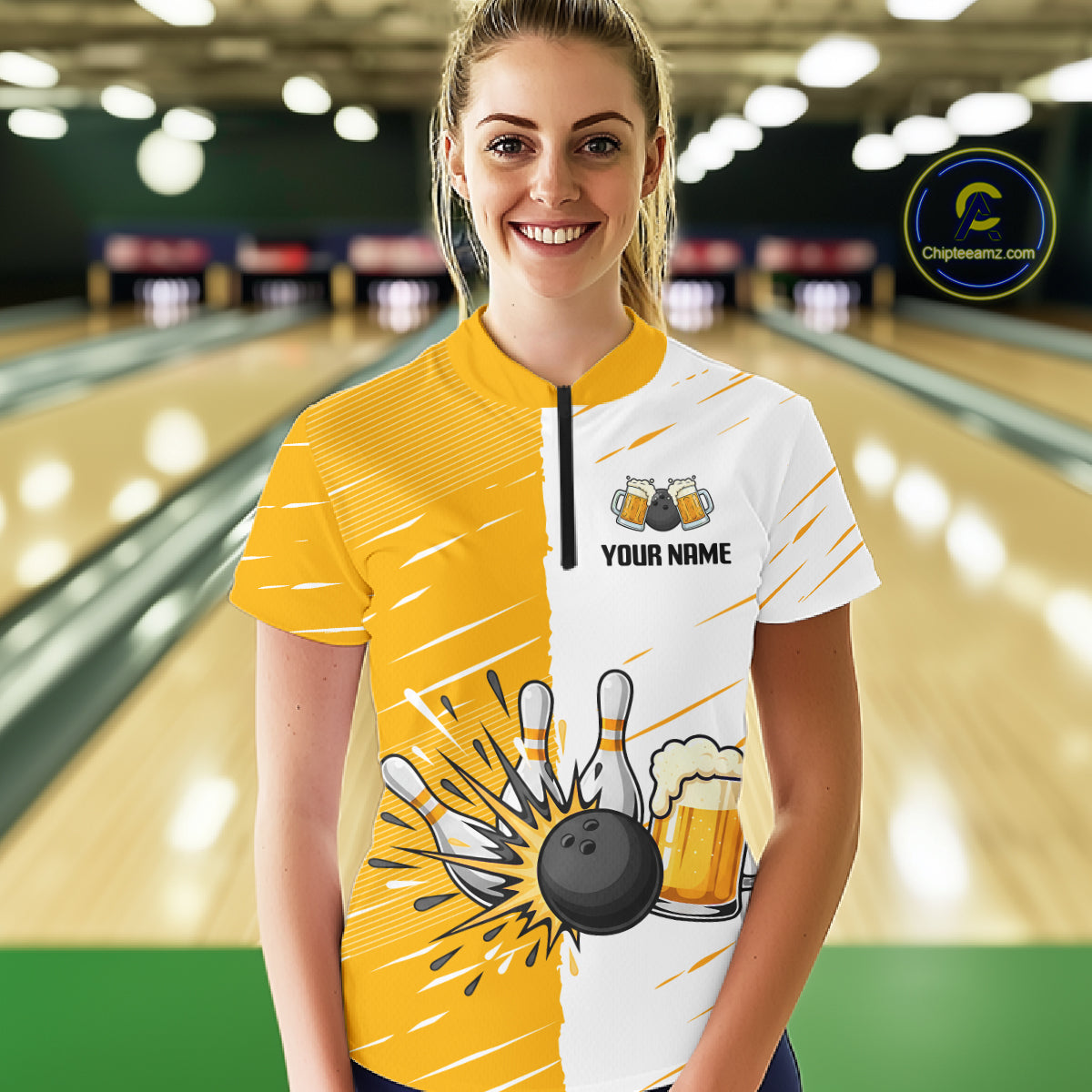 Beer Bowling Shirts Yellow&White Beer Bowling Jersey for Team Women Men Bowl League MBL259