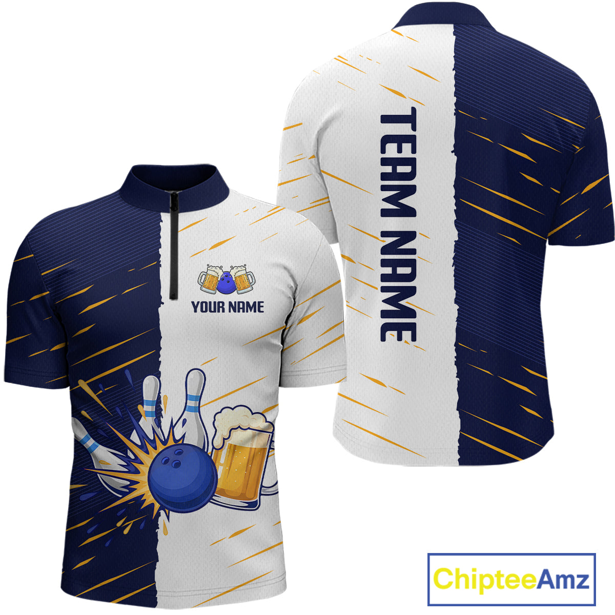 Beer Bowling Shirts Blue&White Beer Bowling Jersey for Team Women Men Bowl League MBL259