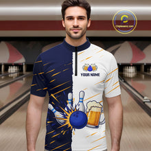 Load image into Gallery viewer, Beer Bowling Shirts Blue&amp;White Beer Bowling Jersey for Team Women Men Bowl League MBL259
