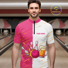Load image into Gallery viewer, Beer Bowling Shirts Pink&amp;White Beer Bowling Jersey for Team Women Men Bowl League MBL259