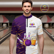 Load image into Gallery viewer, Beer Bowling Shirts Purple&amp;White Beer Bowling Jersey for Team Women Men Bowl League MBL259
