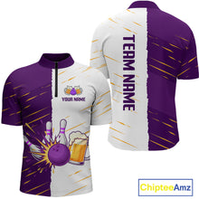 Load image into Gallery viewer, Beer Bowling Shirts Purple&amp;White Beer Bowling Jersey for Team Women Men Bowl League MBL259