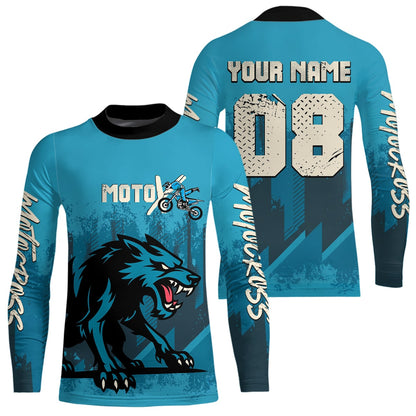 Wolf Motocross Jersey Blue Custom Dirt Bike Shirts Men Kid Women Motorcycle Jersey XM418