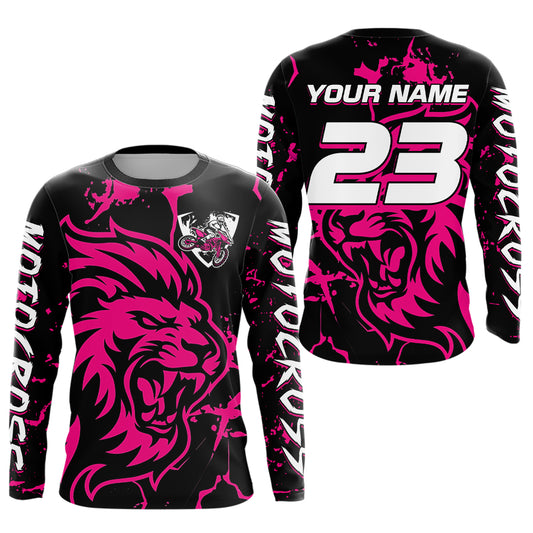 Pink Lion Custom Motocross Racing Jersey Kid Women Men Dirt Bike Shirts Riding Shirt XM422
