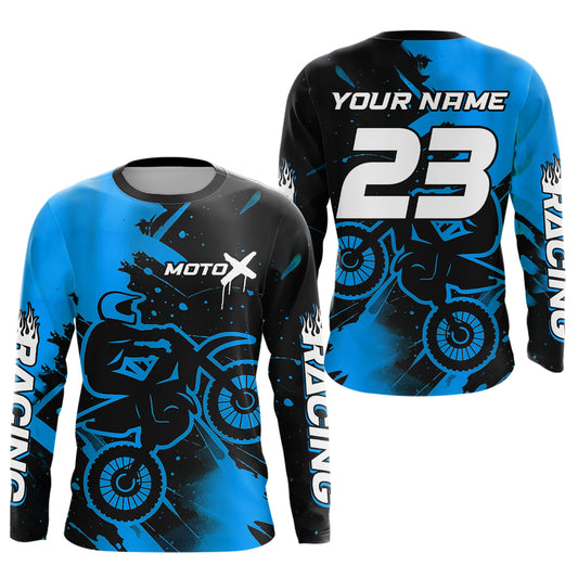 Blue Motocross Jersey for Kid Women Men Personalized Dirt Bike Shirts Racing Shirt XM426