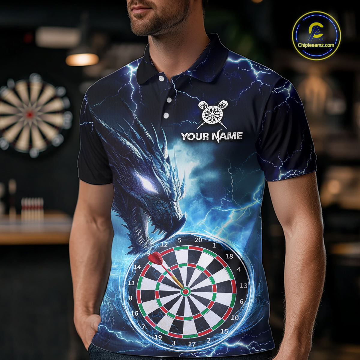Custom Thunder Dragon Darts Shirt for Men Darts Team Jerseys Dartboard Shirt Dart League NNT290