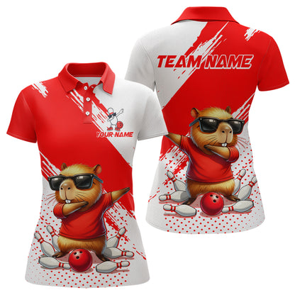 Funny Squirrel Bowling Shirts Team Men Women Bowling Jerseys Red Bowling Polo 1/4 Zip MBL215