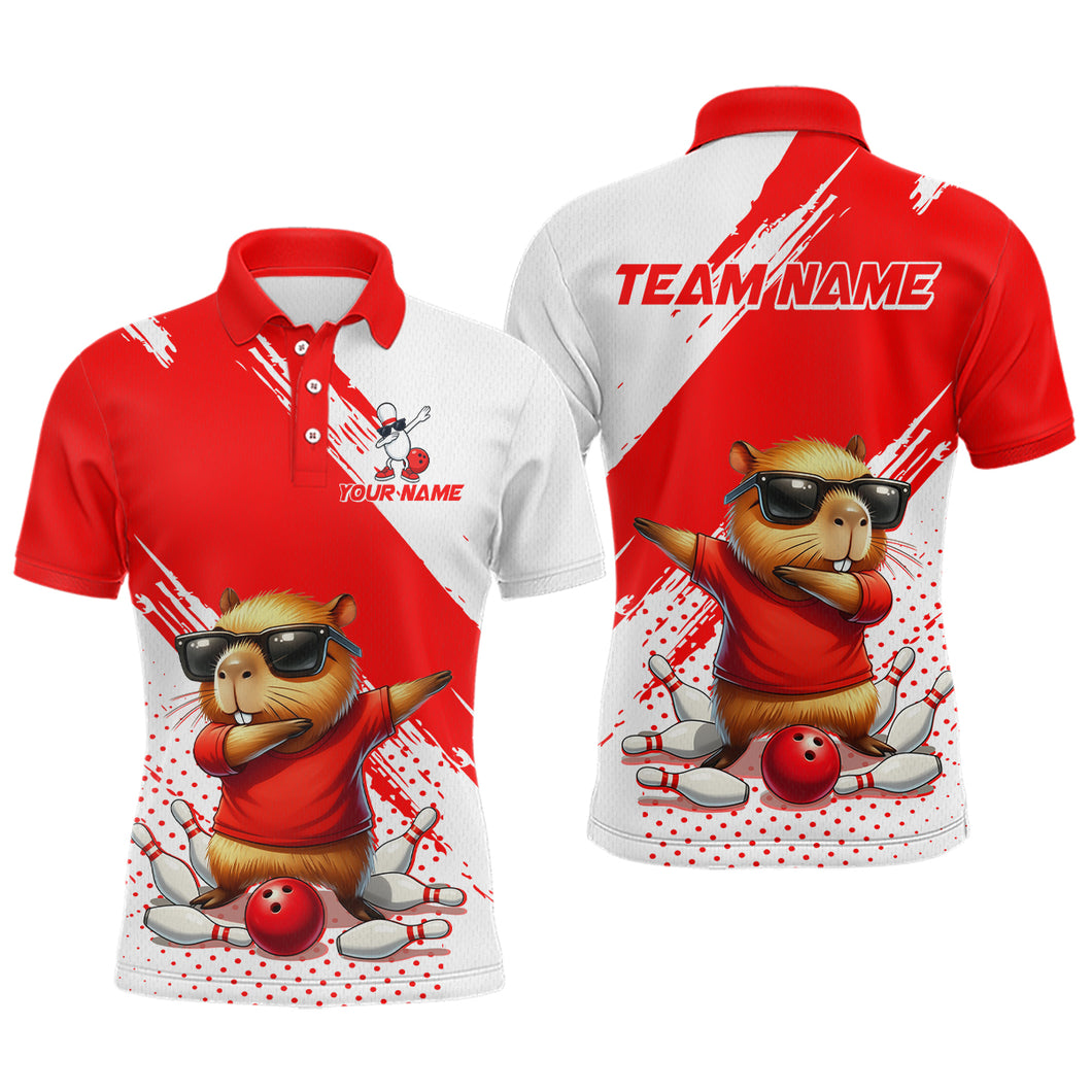 Funny Squirrel Bowling Shirts Team Men Women Bowling Jerseys Red Bowling Polo 1/4 Zip MBL215