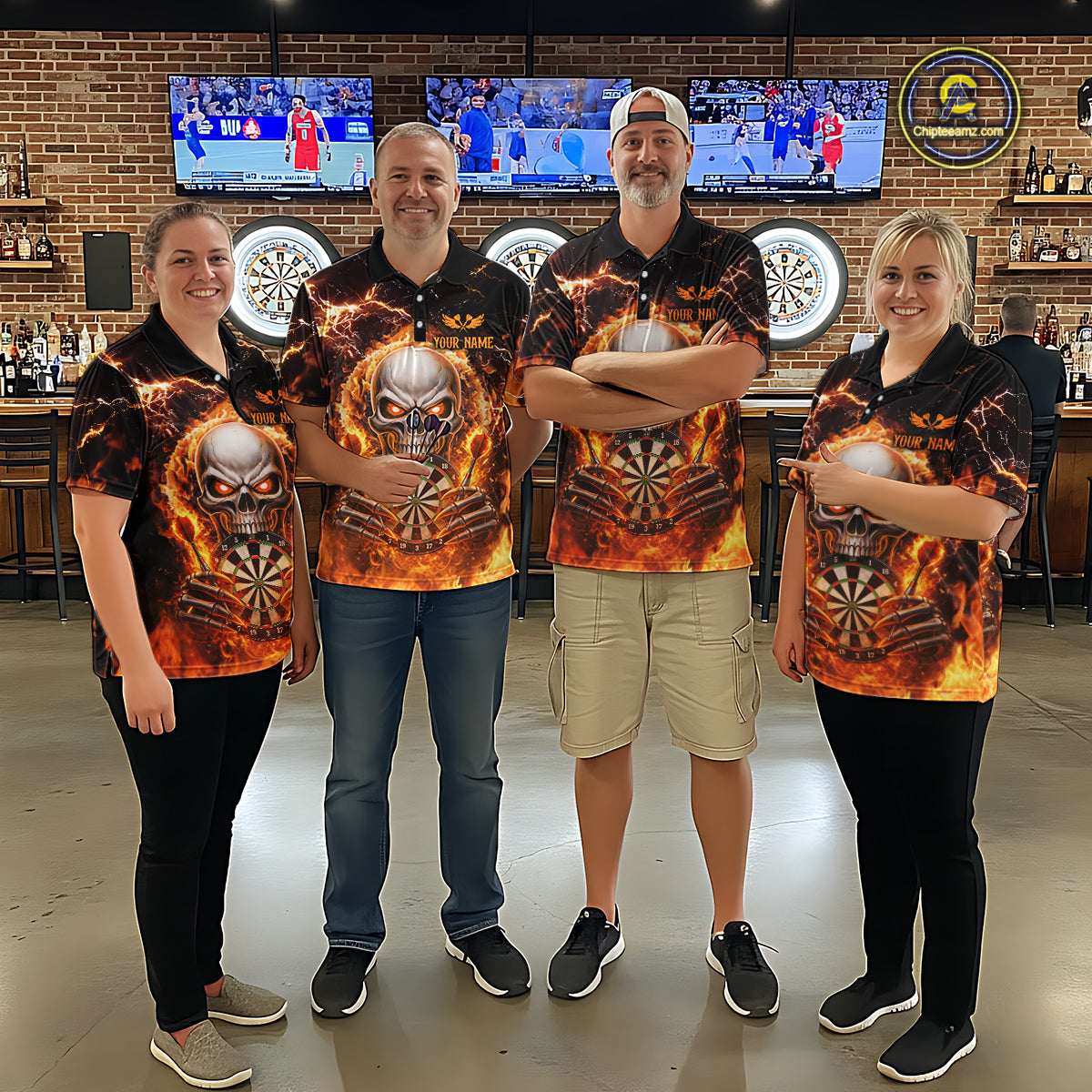 Custom Flame Skull Darts Shirt for Men Darts Team Jerseys Dartboard Shirt Dart League NNT266