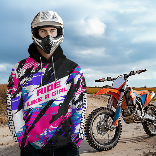 Pink Custom Motocross Hoodie for Men Women Adult Dirt Bike Racing Hoodie Shirt MH469