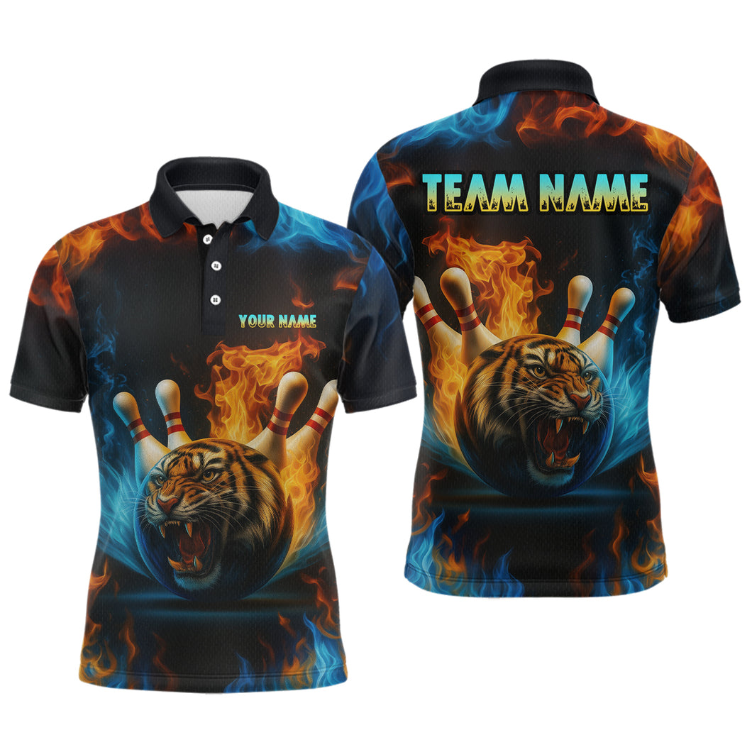 Flame Tiger Bowling Shirts for Team Men Women Custom Bowling Jersey Polo & 1/4 Zip MBL190