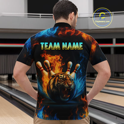 Flame Tiger Bowling Shirts for Team Men Women Custom Bowling Jersey Polo & 1/4 Zip MBL190
