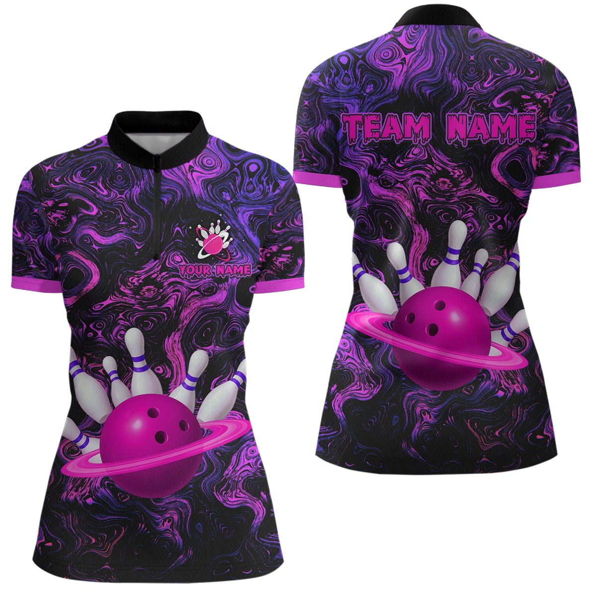 Purple Custom Bowling Shirts for Women Men Team Bowling Jersey Polo & 1/4 Zip Shirt MBL222