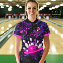 Load image into Gallery viewer, Purple Custom Bowling Shirts for Women Men Team Bowling Jersey Polo &amp; 1/4 Zip Shirt MBL222