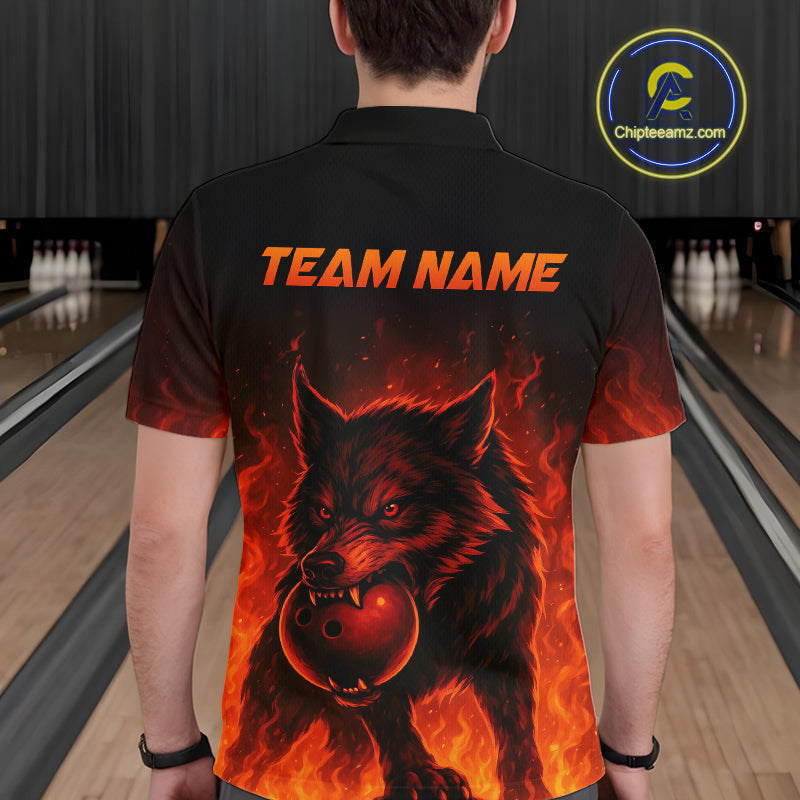 Flame Wolf Bowling Shirts for Team Women Men Custom Wolf Bowling Polo & Quarter Zip MBL195
