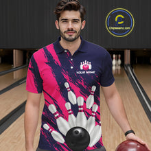 Load image into Gallery viewer, Custom Pink and Blue Bowling Shirts for Team Women Men Bowling Polo &amp; 1/4 Zip MBL232