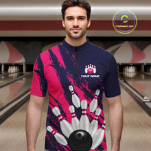 Load image into Gallery viewer, Custom Pink and Blue Bowling Shirts for Team Women Men Bowling Polo &amp; 1/4 Zip MBL232