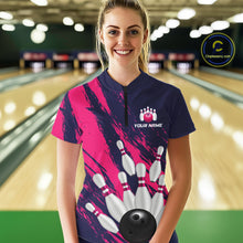 Load image into Gallery viewer, Custom Pink and Blue Bowling Shirts for Team Women Men Bowling Polo &amp; 1/4 Zip MBL232