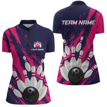 Load image into Gallery viewer, Custom Pink and Blue Bowling Shirts for Team Women Men Bowling Polo &amp; 1/4 Zip MBL232