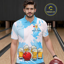 Load image into Gallery viewer, Beer Bowling Shirts Blue for Team Women Men Custom Bowling Polo &amp; 1/4 Zip Shirt MBL245