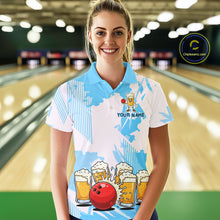 Load image into Gallery viewer, Beer Bowling Shirts Blue for Team Women Men Custom Bowling Polo &amp; 1/4 Zip Shirt MBL245