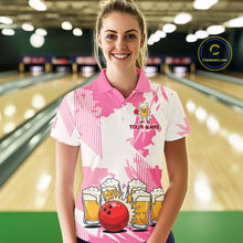 Load image into Gallery viewer, Beer Bowling Shirts Hot Pink for Team Women Men Custom Bowling Polo &amp; 1/4 Zip Shirt MBL245