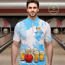 Load image into Gallery viewer, Beer Bowling Shirts Blue for Team Women Men Custom Bowling Polo &amp; 1/4 Zip Shirt MBL245