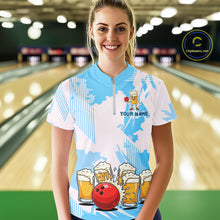 Load image into Gallery viewer, Beer Bowling Shirts Blue for Team Women Men Custom Bowling Polo &amp; 1/4 Zip Shirt MBL245