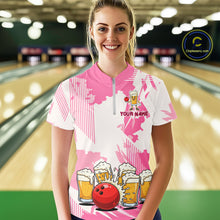 Load image into Gallery viewer, Beer Bowling Shirts Hot Pink for Team Women Men Custom Bowling Polo &amp; 1/4 Zip Shirt MBL245