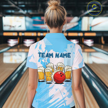 Load image into Gallery viewer, Beer Bowling Shirts Blue for Team Women Men Custom Bowling Polo &amp; 1/4 Zip Shirt MBL245