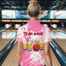 Load image into Gallery viewer, Beer Bowling Shirts Hot Pink for Team Women Men Custom Bowling Polo &amp; 1/4 Zip Shirt MBL245