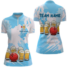 Load image into Gallery viewer, Beer Bowling Shirts Blue for Team Women Men Custom Bowling Polo &amp; 1/4 Zip Shirt MBL245