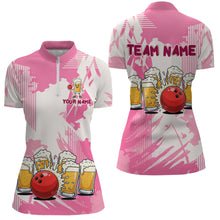 Load image into Gallery viewer, Beer Bowling Shirts Hot Pink for Team Women Men Custom Bowling Polo &amp; 1/4 Zip Shirt MBL245