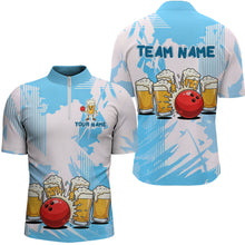 Load image into Gallery viewer, Beer Bowling Shirts Blue for Team Women Men Custom Bowling Polo &amp; 1/4 Zip Shirt MBL245