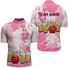 Load image into Gallery viewer, Beer Bowling Shirts Hot Pink for Team Women Men Custom Bowling Polo &amp; 1/4 Zip Shirt MBL245