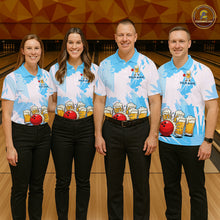 Load image into Gallery viewer, Beer Bowling Shirts Blue for Team Women Men Custom Bowling Polo &amp; 1/4 Zip Shirt MBL245