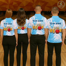 Load image into Gallery viewer, Beer Bowling Shirts Blue for Team Women Men Custom Bowling Polo &amp; 1/4 Zip Shirt MBL245