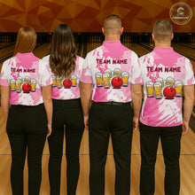 Load image into Gallery viewer, Beer Bowling Shirts Hot Pink for Team Women Men Custom Bowling Polo &amp; 1/4 Zip Shirt MBL245