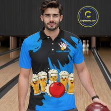 Load image into Gallery viewer, Funny Beer Bowling Shirts Blue for Women Men Team Bowling Polo &amp; 1/4 Zip Shirts MBL251