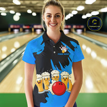 Load image into Gallery viewer, Funny Beer Bowling Shirts Blue for Women Men Team Bowling Polo &amp; 1/4 Zip Shirts MBL251