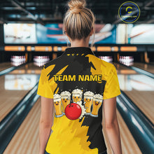 Load image into Gallery viewer, Funny Beer Bowling Shirts Yellow for Women Men Team Bowling Polo &amp; 1/4 Zip Shirts MBL251