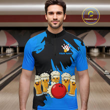 Load image into Gallery viewer, Funny Beer Bowling Shirts Blue for Women Men Team Bowling Polo &amp; 1/4 Zip Shirts MBL251