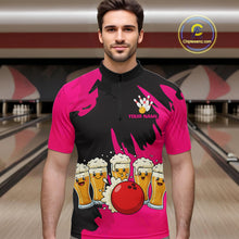 Load image into Gallery viewer, Funny Beer Bowling Shirts Pink for Women Men Team Bowling Polo &amp; 1/4 Zip Shirts MBL251